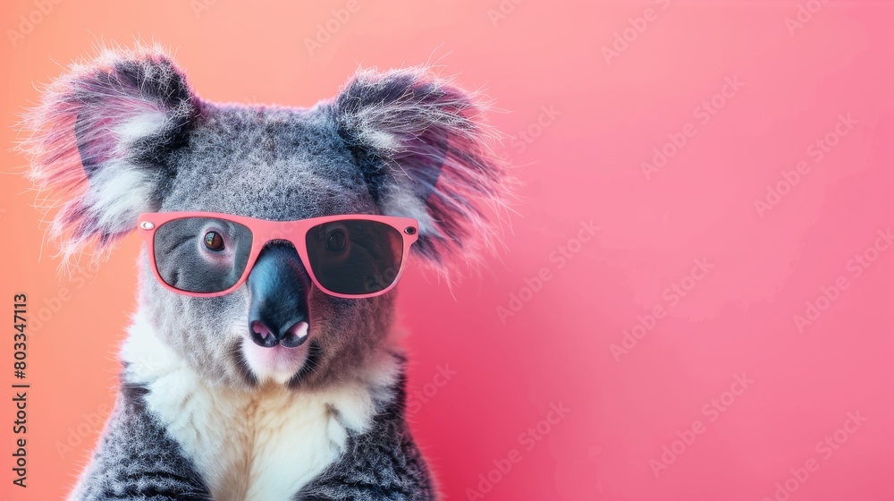 Koala Wearing Sunglasses on a Pink Background