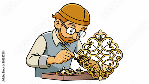 A jeweler soldering together pieces of intricate metal filigree to create a delicate bracelet. The metal is soft and pliable making it perfect for. Cartoon Vector