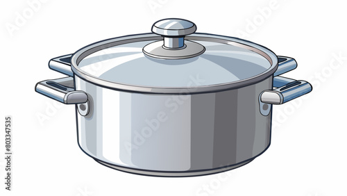 A large stainless steel cooking pot used in professional kitchens. It has a tightly sealed lid with a pressure release valve and strong metal clamps. Cartoon Vector