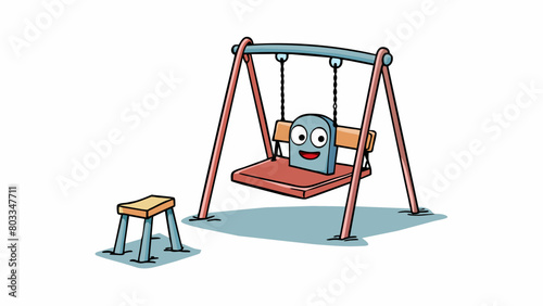 A lone swing on a playground swaying gently in the wind. Its empty seat and lack of laughter represent a feeling of emptiness and longing eliciting. Cartoon Vector