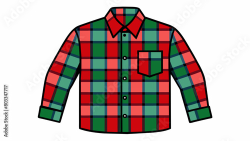 A longsleeved plaid flannel shirt with a relaxed fit perfect for keeping warm on chilly fall days. The fabric is thick and cozy with a mix of red navy. Cartoon Vector