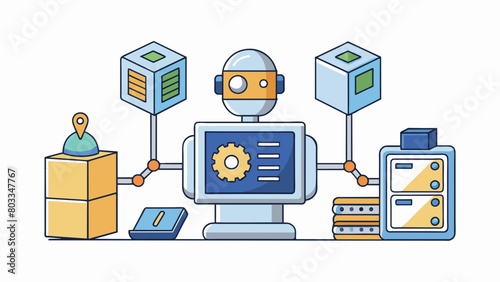 A machine with an embedded AI system that monitors usage and predicts when parts will need to be rep automatically ordering them for delivery before. Cartoon Vector