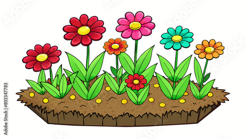 A lush garden filled with vibrant flowers each one representing a milestone achieved through dedication and perseverance. The roots of the flowers. Cartoon Vector