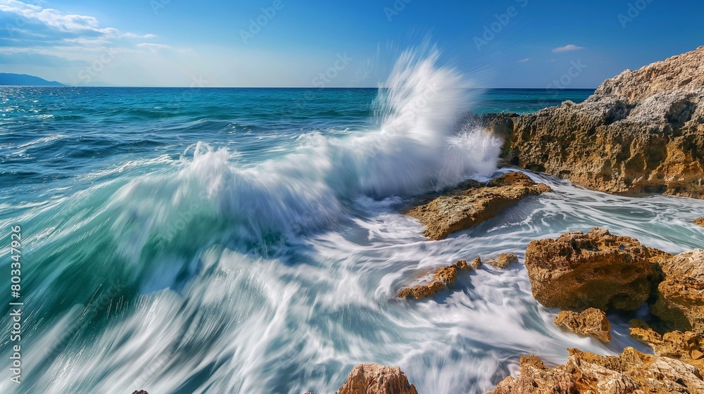 Powerful Waves Crashing Over Rocky Coastline in Manavgat, Antalya