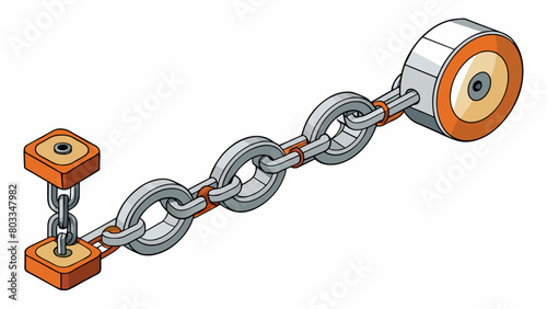 A metal chain with links that hook onto each other used to transmit power and motion between two components.. Cartoon Vector