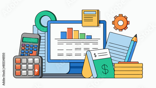 An accounting software designed for small businesses to handle finances and keep track of expenses. Its main features include budget creation. Cartoon Vector