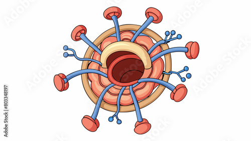 A muscular ring surrounded by a network of vessels located at the base of the throat. It contracts and relaxes to control the flow of air and food. Cartoon Vector