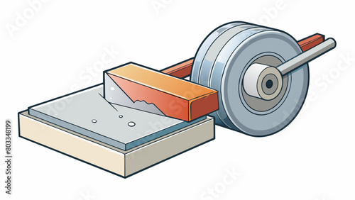 An aluminum block is p on a grinding wheel which rapidly removes small layers of metal to smooth out any rough edges and create a perfectly flat. Cartoon Vector