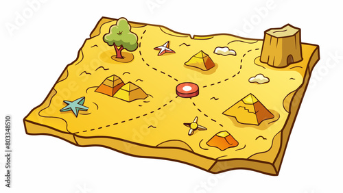 An oldfashioned treasure map with a large X marking the spot where the treasure is supposedly buried. The map is drawn on yellowed paper with a. Cartoon Vector photo