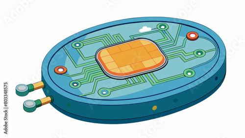 An ovalshaped sensor with an intricate web of wires and circuits inside is used to measure the flow rate of liquids in pipes. It can be programmed to. Cartoon Vector