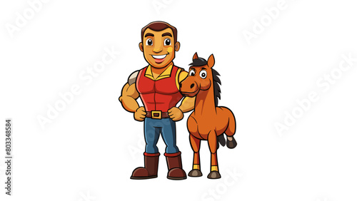 An owner is the proud guardian of a loyal equine companion. They can often be seen riding their beloved horse its shining coat and muscular build a. Cartoon Vector