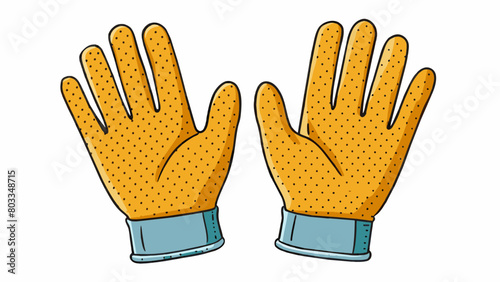 A pair of thick rubber gloves with textured grips on the fingers and palms. The gloves are lined with a moisturewicking material to keep hands dry and. Cartoon Vector