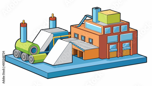 A paper mill where massive machines churn out rolls of smooth paper producing crisp and professionallooking documents with a glossy finish.. Cartoon Vector
