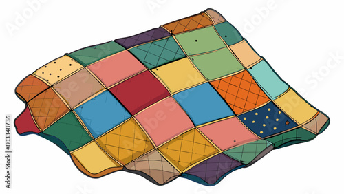 A patchwork quilt This combination is made up of different patterned and colored fabric pieces that are sewn together to create a cozy blanket. The. Cartoon Vector