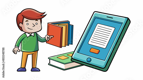 A person chooses a paperback book over an ereader because they prefer the tactile experience and scent of physical books.. Cartoon Vector