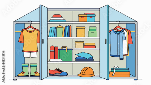 A popular od for organizing and decluttering a closet is the KonMari od. This od involves grouping items by cate such as clothes and books and then. Cartoon Vector photo