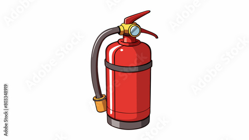 A portable fire extinguisher used for emergency situations. It is a small cylindrical tank made of thick metal with a handle and nozzle attached. The. Cartoon Vector
