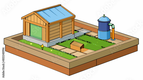 A proposal for a community garden project with raised beds made from durable weatherresistant cedar wood. The design also includes a small tool shed. Cartoon Vector