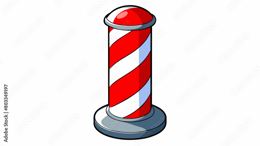 A red and white striped pole outside a shop indicating it is a barber