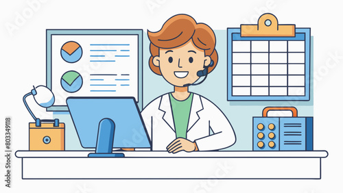 A receptionist scheduling appointments answering phone calls and maintaining records for a busy doctors office. Characteristics efficient. Cartoon Vector