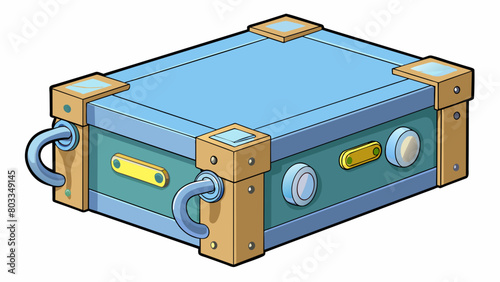 A rectangular box with a hinged lid and a combination lock on the front. There are metal handles on each side and it has a rubber seal around the. Cartoon Vector