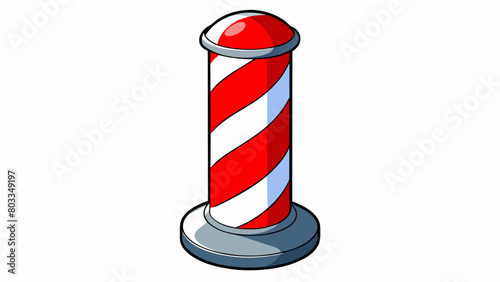 A red and white striped pole outside a shop indicating it is a barber shop. The pole has a round shape and is painted in bright colors making it stand. Cartoon Vector