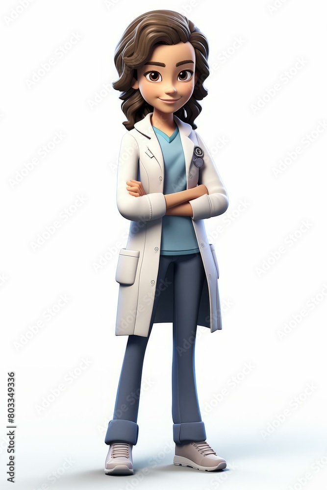 A female doctor in a white coat with brown hair A female doctor in a white coat with brown hair