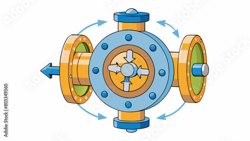 A round with arrows and numbers engraved on its surface. Turning the adjusts the pressure of the fluid flowing through a series of connected pipes and. Cartoon Vector
