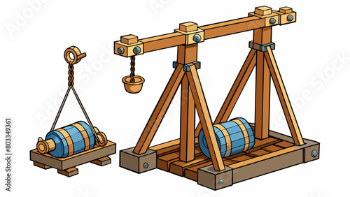 A rigging is a set of ropes and pulleys carefully arranged to lift heavy objects such as crates or barrels onto ships. The ropes are thick and sy with. Cartoon Vector