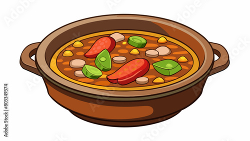 A rustic soup rustic and hearty with earthy brown lentils tender chunks of sausage and colorful chunks of root vegetables. The broth has a deep golden. Cartoon Vector