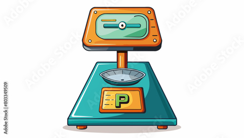 A scale with a digital display showing the precise weight of an object p on it regardless of its packaging or appearance.. Cartoon Vector