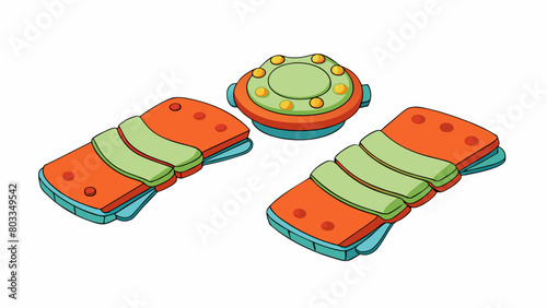 A set of grip pads that can be attached to utensils to make it easier for those with hand tremors to hold and use them.. Cartoon Vector