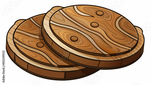 A set of handcrafted wooden coasters each one uniquely shaped and finished with a glossy sealant to protect against water damage. The natural patterns. Cartoon Vector