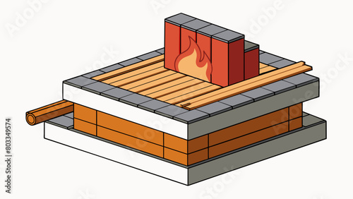 A set of wooden ss are heated in a kiln for a certain period of time. This process not only removes any moisture from the wood but also strengthens. Cartoon Vector