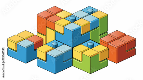 A set of interlocking blocks with different shapes and colors make up the operation puzzle. The blocks can be turned flipped and rearranged to create. Cartoon Vector