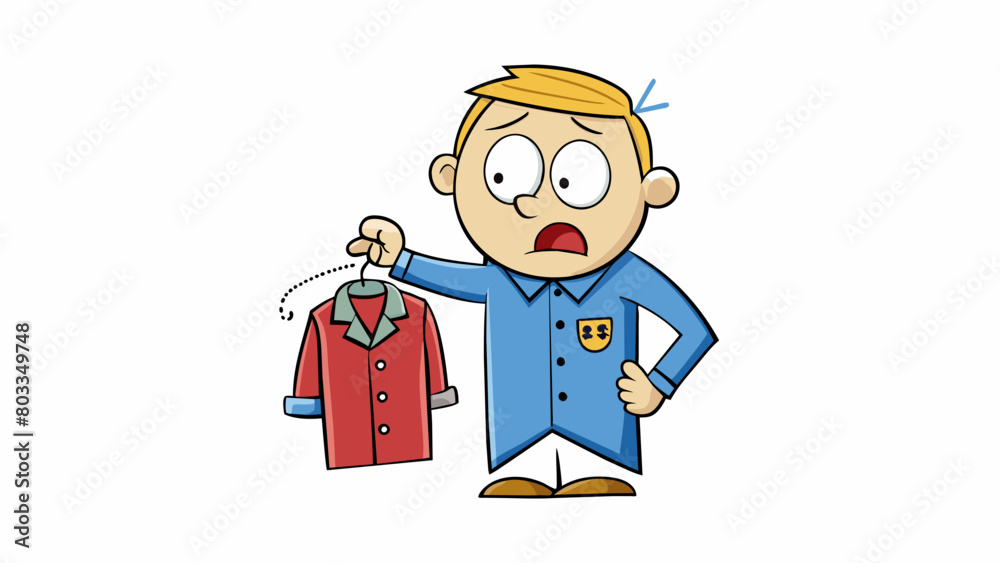A shopper complains about a shirt with loose stitching and a missing button. The fabric is also thin and prone to tears. This indicates poor quality. Cartoon Vector