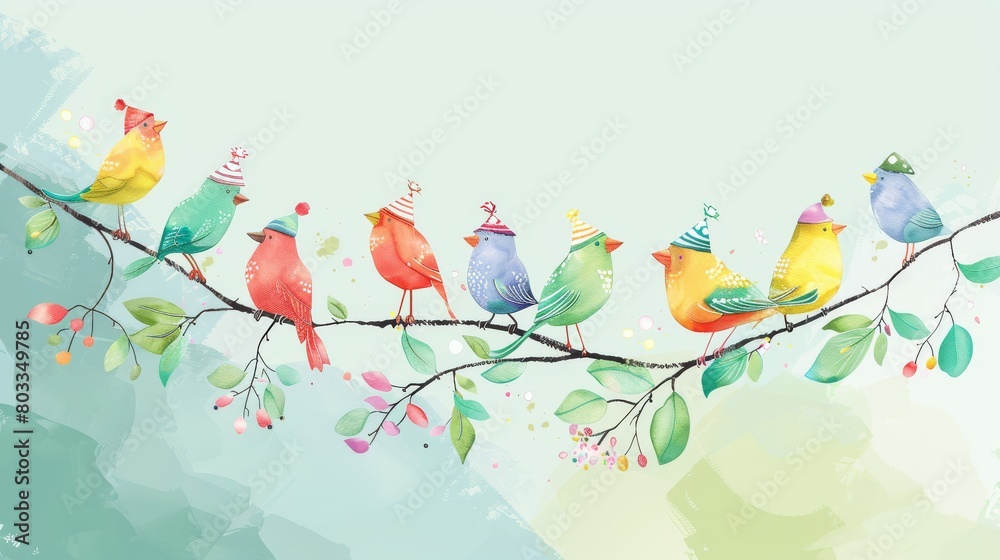 Group of Birds Perched on Tree Branch