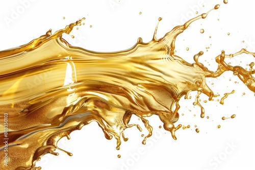 dramatic golden oil splash with vibrant iridescent hues isolated on a white background highspeed photography