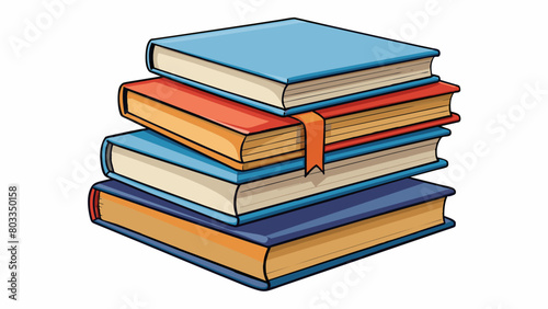 A stack of books on a shelf with the larger books in the back and the smaller books in the front. The front books are more noticeable and detailed. Cartoon Vector