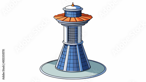 A steam turbine sitting atop a tall tower with a sleek futuristic design. This turbine is part of a solar thermal power plant where the reflected heat. Cartoon Vector