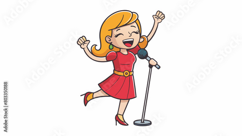 As the singer reached the of the song she belted out high notes with impressive control and grace. Her voice was like a delicate instrument hitting. Cartoon Vector
