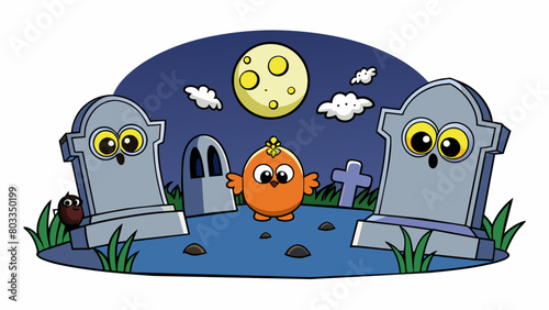 As the clock struck twelve the graveyard came alive with the gentle rustling of leaves and the eerie howl of the wind. Only the glowing eyes of the. Cartoon Vector