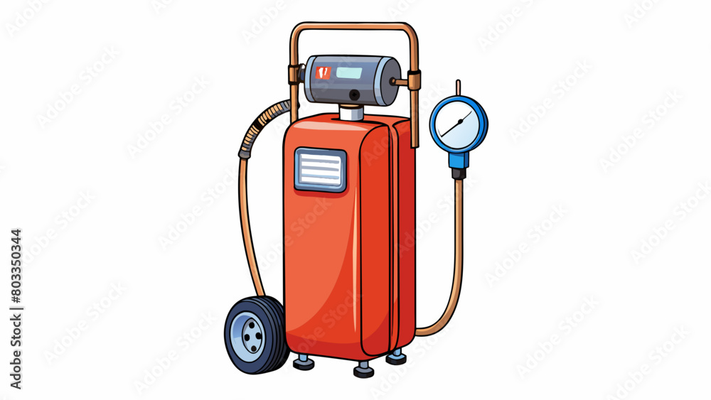 At a gas station a compressor is used to inflate car tires. It is a