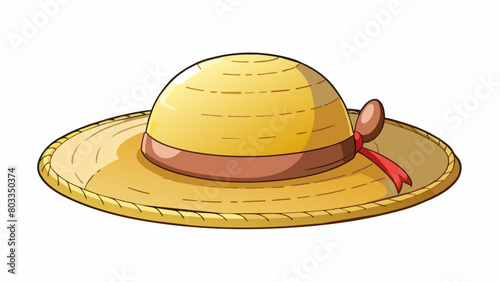 A straw sun hat with a floppy brim perfect for a day at the beach. The crown is round and shallow with a small ribbon tied around it. The straw. Cartoon Vector