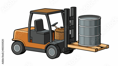A thick black cylinder with a small round base and a wide triangular top connected to a forklift. The cylinder expands and contracts as the forklift. Cartoon Vector