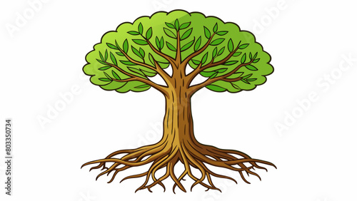 A tree with intertwined roots standing tall and strong despite the storms that may come symbolizing the deep roots and unbreakable bond of love.. Cartoon Vector