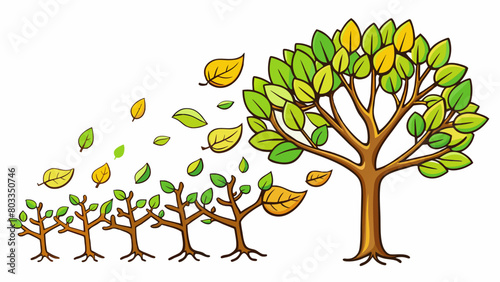 A tree shedding its leaves and growing new ones symbolizing a natural shift in seasons and cycles of renewal.. Cartoon Vector