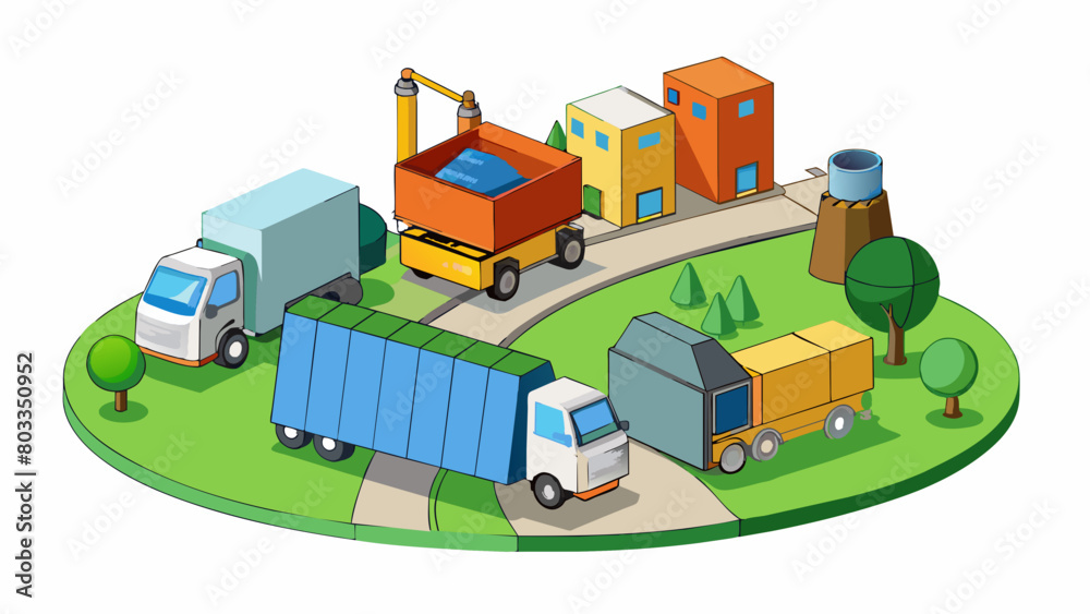 A waste management system is a process of collecting transporting and disposing of waste materials from households and industries. The objects. Cartoon Vector