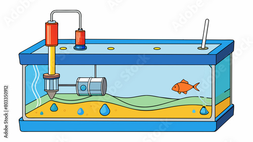 A water level control system in a fish tank that uses a float switch to maintain a constant water level. The float switch is connected to a pump that. Cartoon Vector
