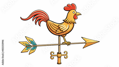 A weather vane featuring a large arrow that rotates on top of a tall pole. The arrow is often designed in the shape of a rooster with one side painted. Cartoon Vector